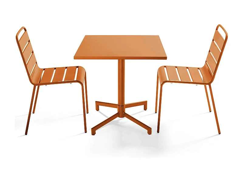 Ensemble table 70 cm et 2 chaises de jardin en métal caramel - Palavas
