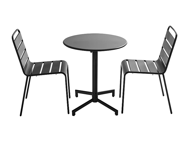 Ensemble table de jardin et 2 chaises en métal gris anthracite - Palavas