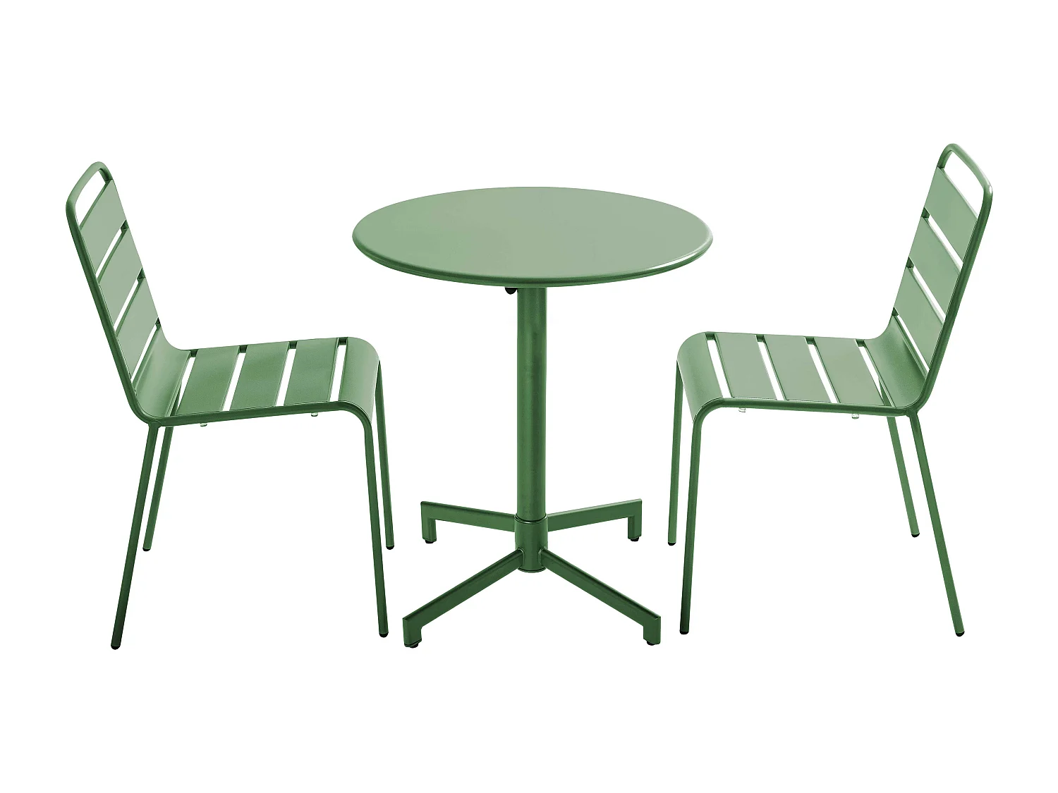 Ensemble table de jardin et 2 chaises en métal vert cactus - Palavas