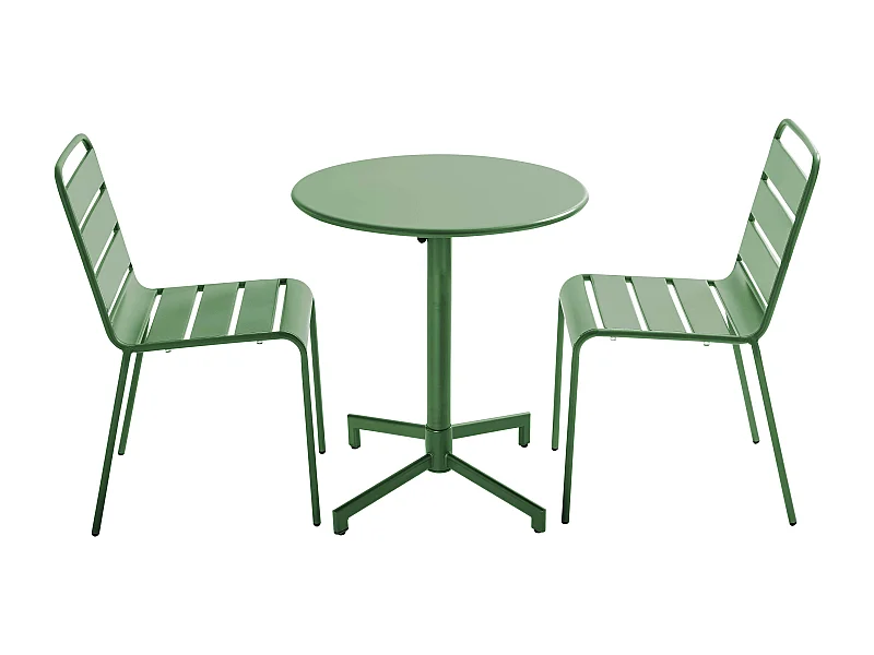 Ensemble table de jardin et 2 chaises en métal vert cactus - Palavas