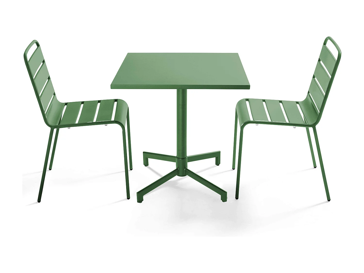 Ensemble table 70 cm et 2 chaises de jardin en métal vert cactus - Palavas