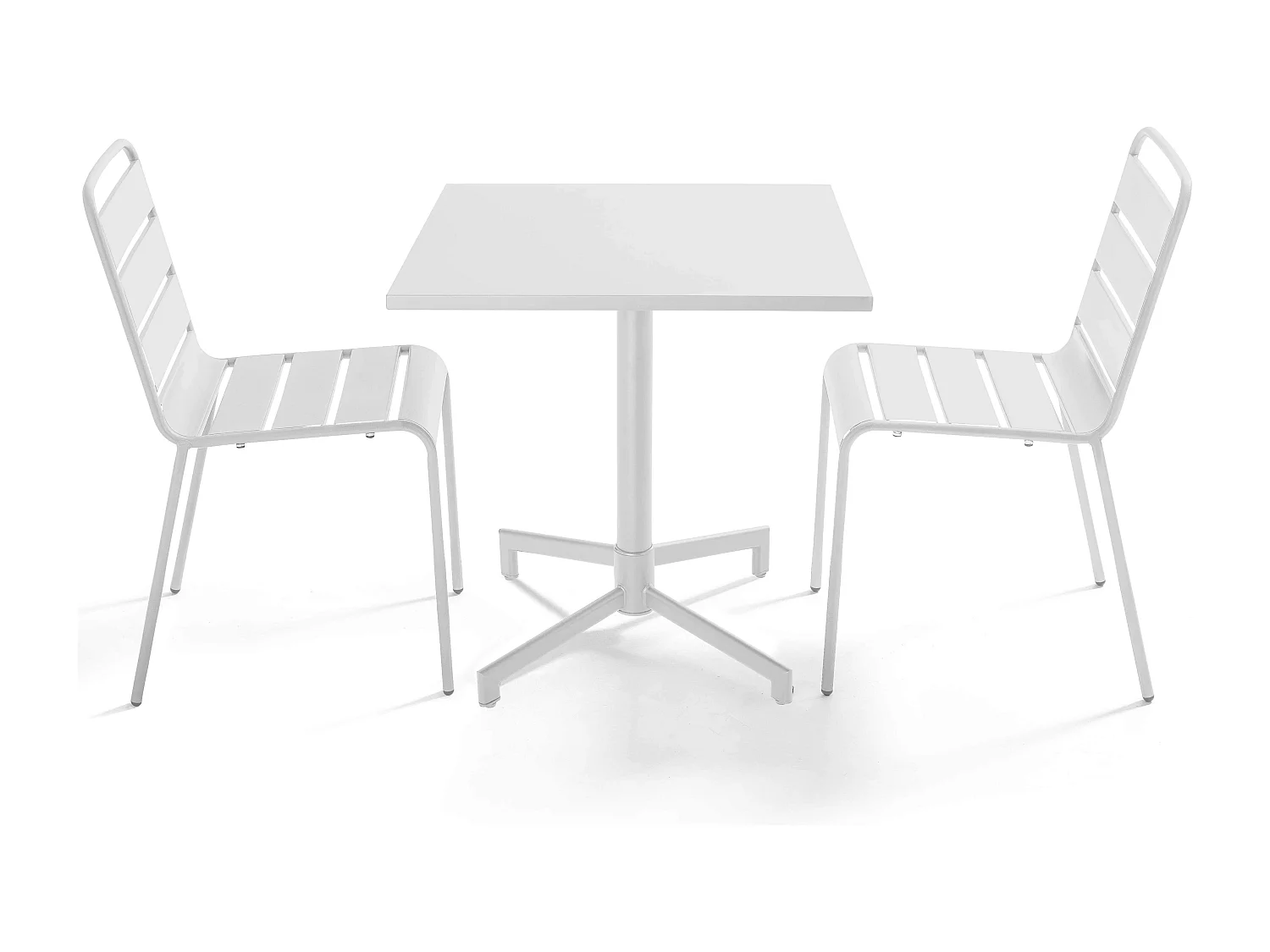 Set van 70 cm tafel en 2 metalen tuinstoelen - Wit