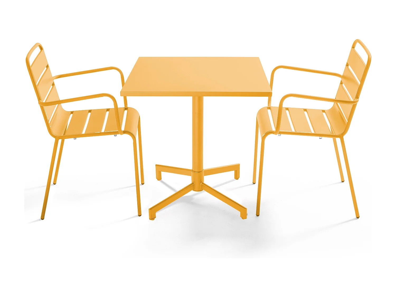 70 cm metalen tuintafel en 2 stoelen in geel