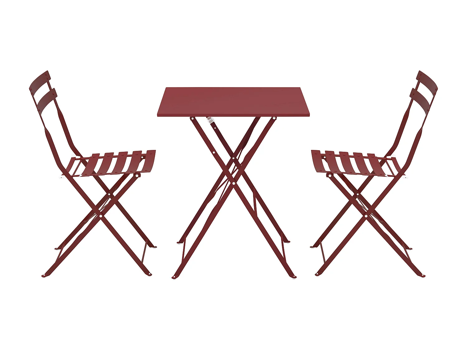 Table de jardin et 2 chaises acier pourpre