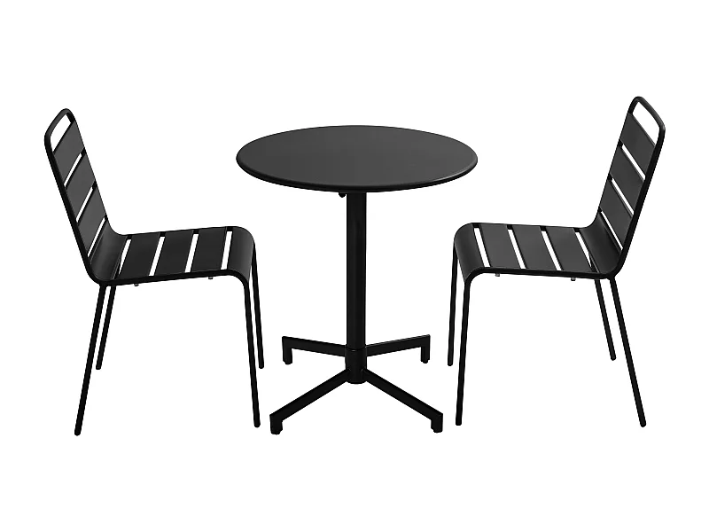 Ensemble table de jardin et 2 chaises en métal noir - Palavas
