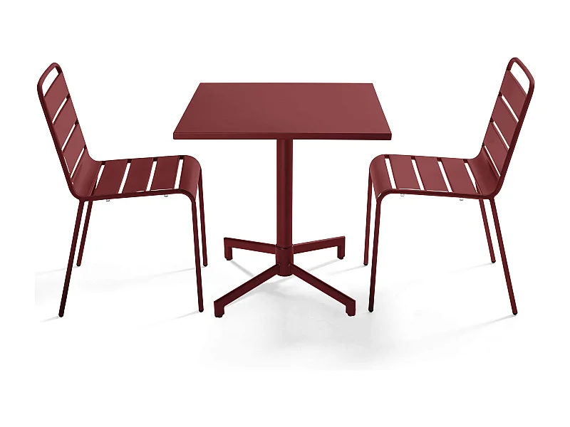 Ensemble table 70 cm et 2 chaises de jardin en métal pourpre - Palavas