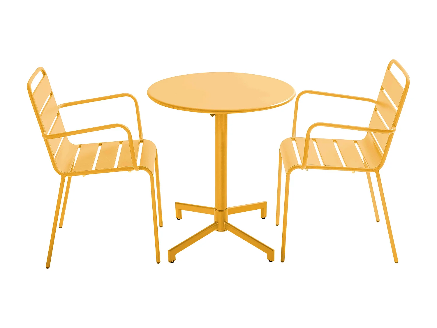 Ensemble table de jardin et 2 fauteuils en métal jaune - Palavas