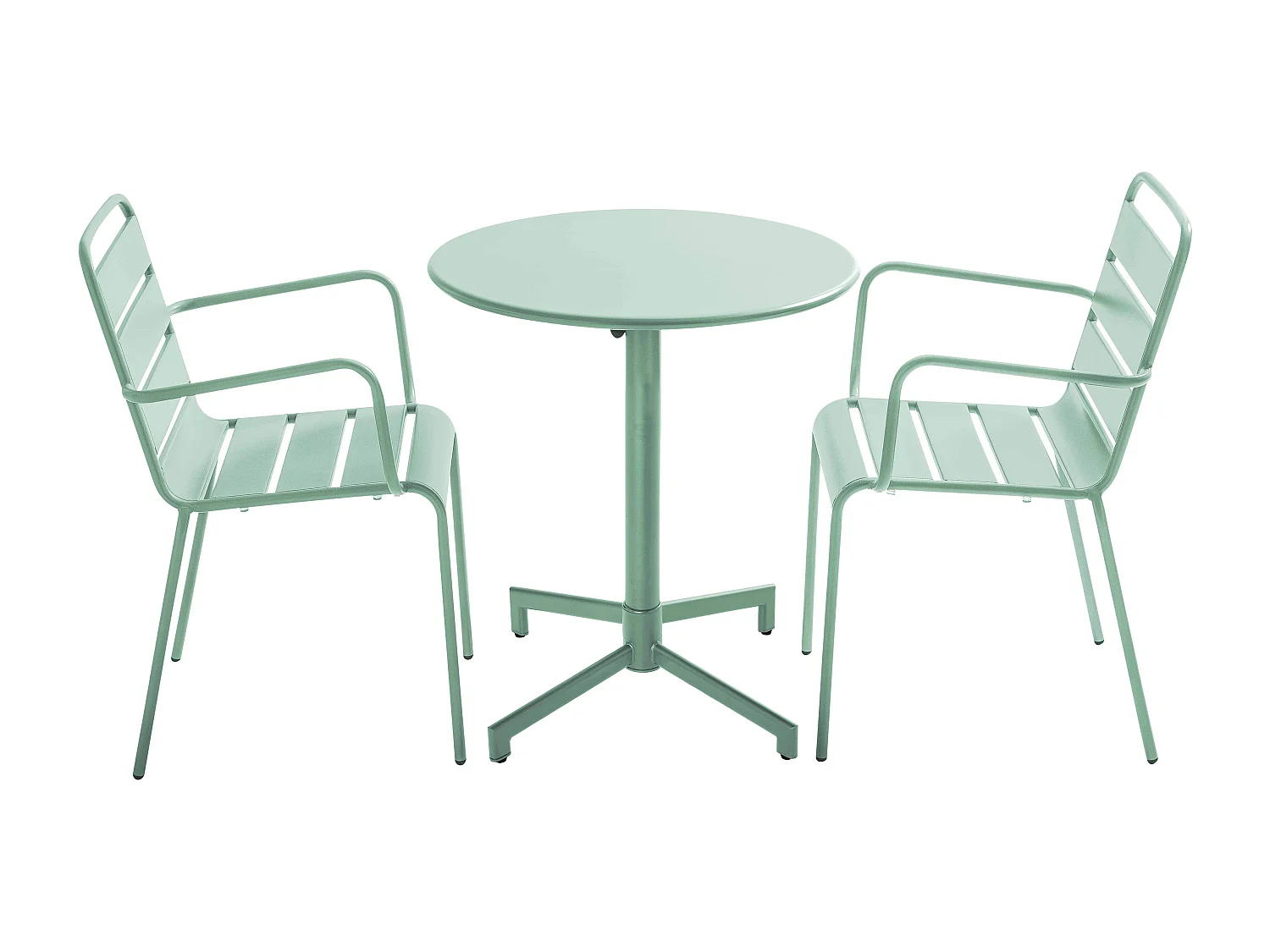 Ensemble table de jardin et 2 fauteuils en métal vert sauge - Palavas