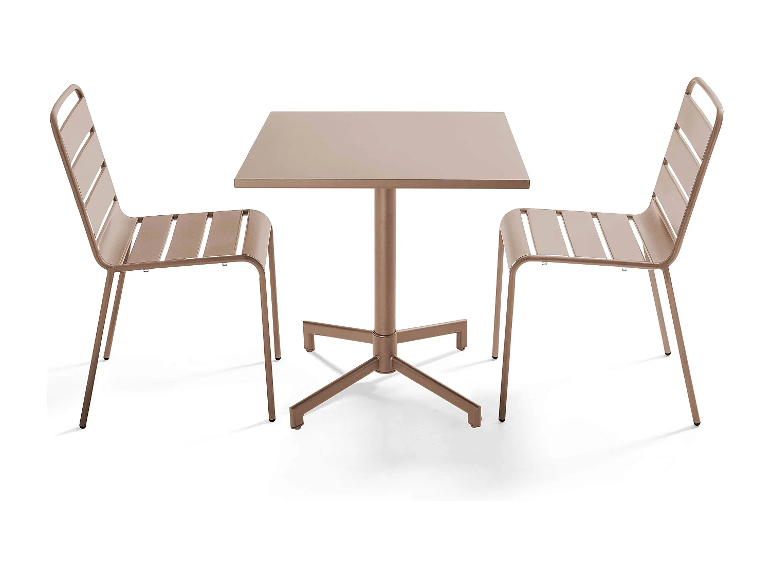 Set van 70 cm tafel en 2 metalen tuinstoelen - Taupe