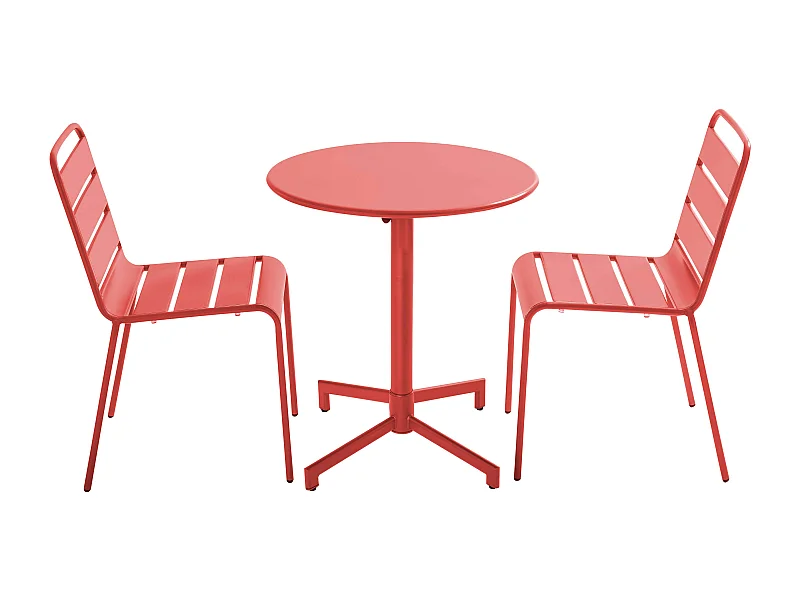 Ensemble table de jardin et 2 chaises en métal rouge - Palavas