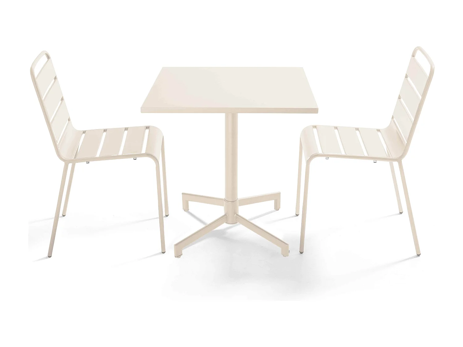 Ensemble table 70 cm et 2 chaises de jardin en métal ivoire - Palavas
