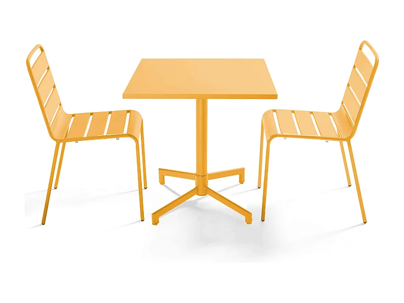 Set van 70 cm tafel en 2 metalen tuinstoelen - Geel