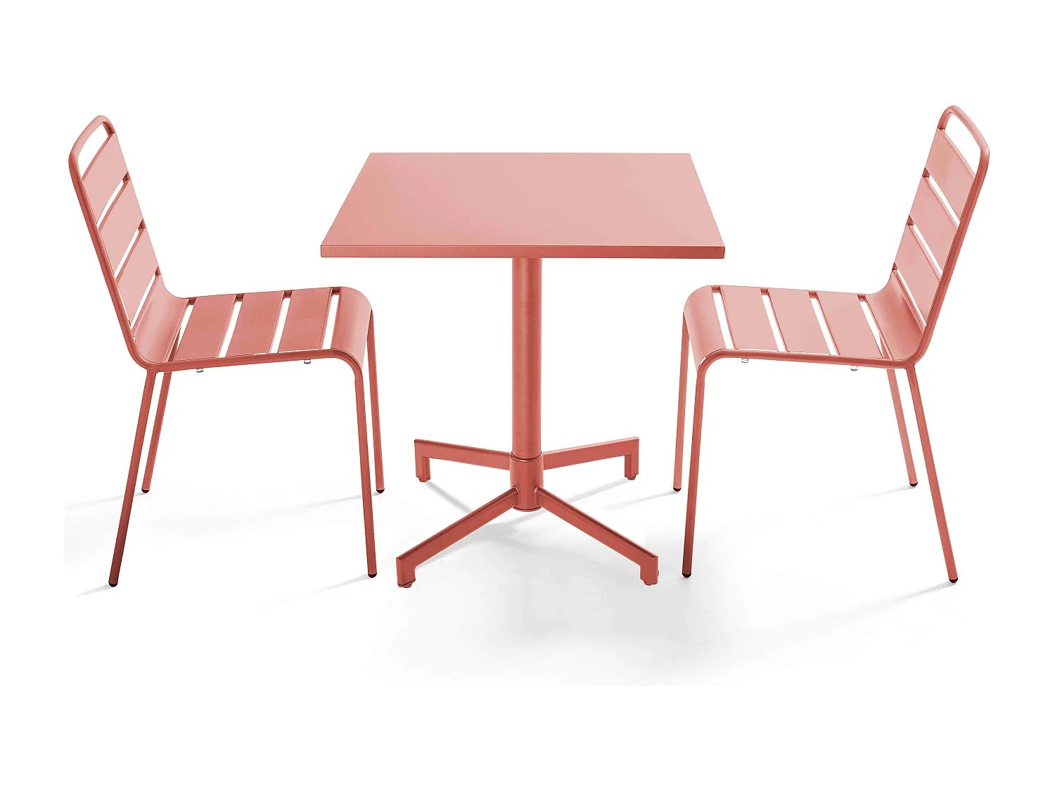 Ensemble table 70 cm et 2 chaises de jardin en métal argile - Palavas