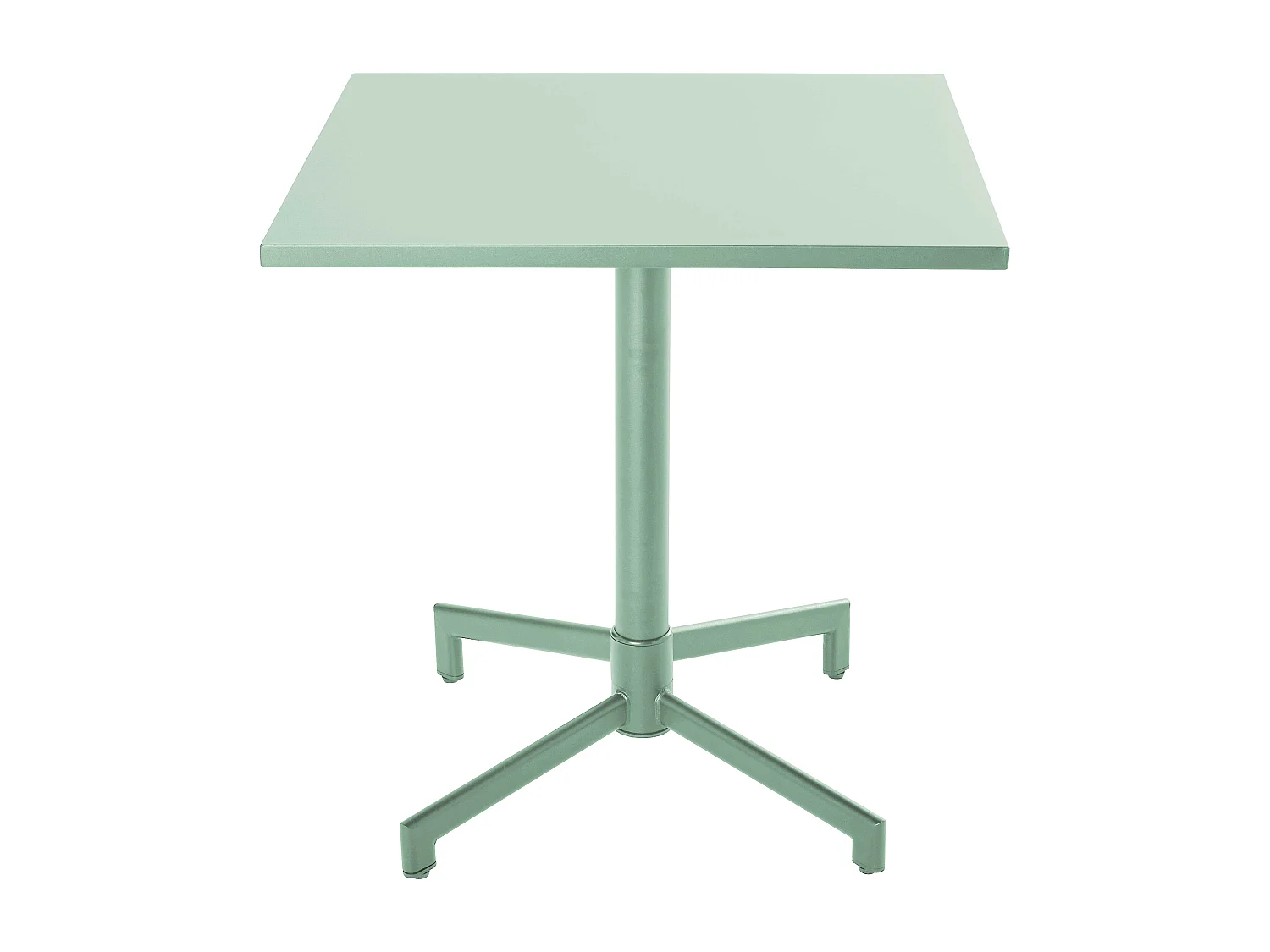 Tafelset: 70 cm tafel en 2 metalen tuinstoelen in saliegroen