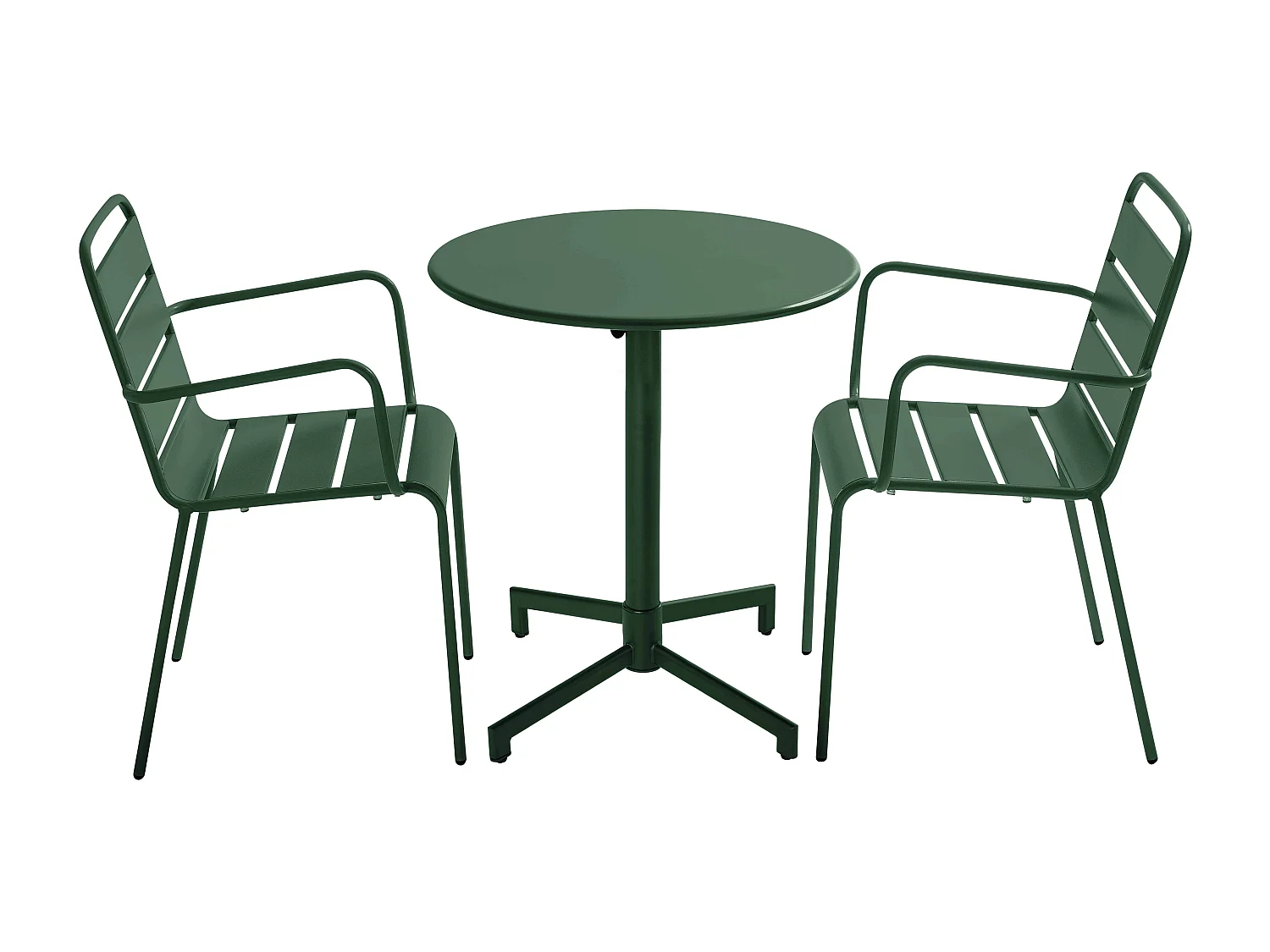 Ensemble table de jardin et 2 fauteuils en métal vert forêt - Palavas