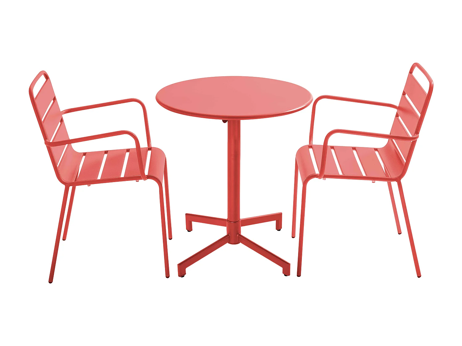 Ensemble table de jardin et 2 fauteuils en métal rouge - Palavas