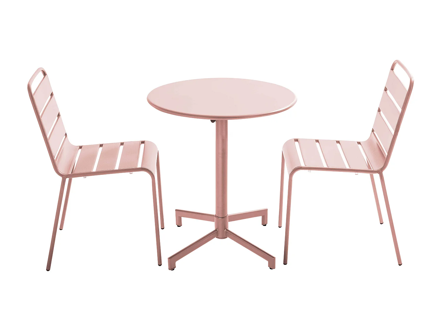 Ensemble table de jardin et 2 chaises en métal rose poudré - Palavas