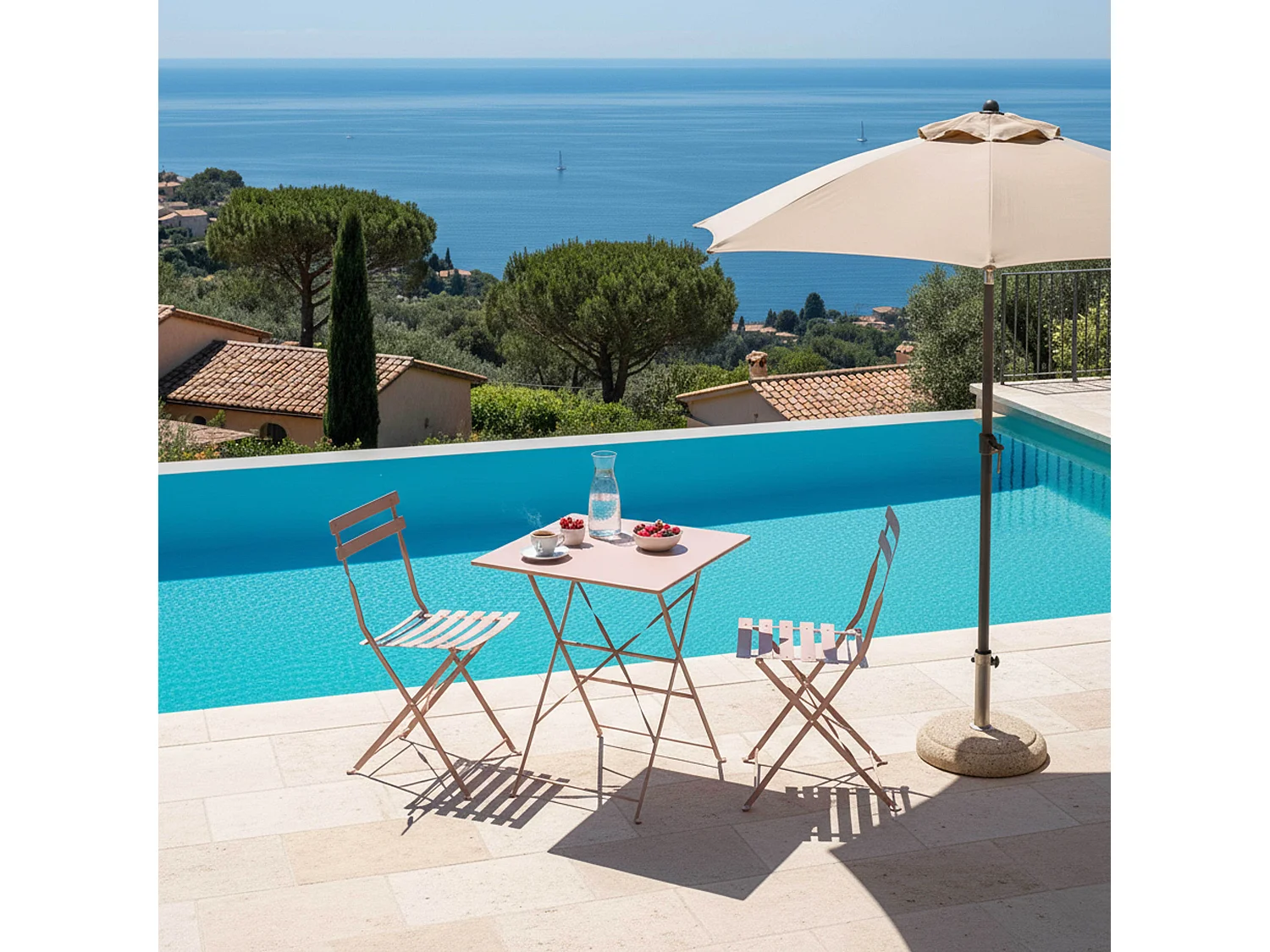 Table de jardin pliante bistrot en acier rose poudré