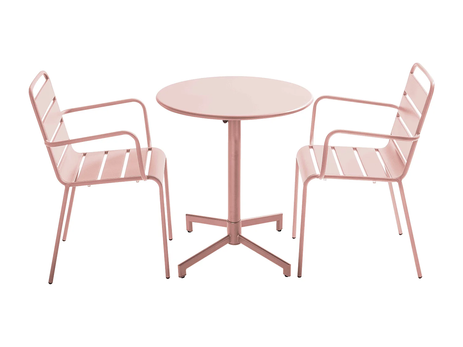 Ensemble table de jardin et 2 fauteuils en métal rose poudré - Palavas