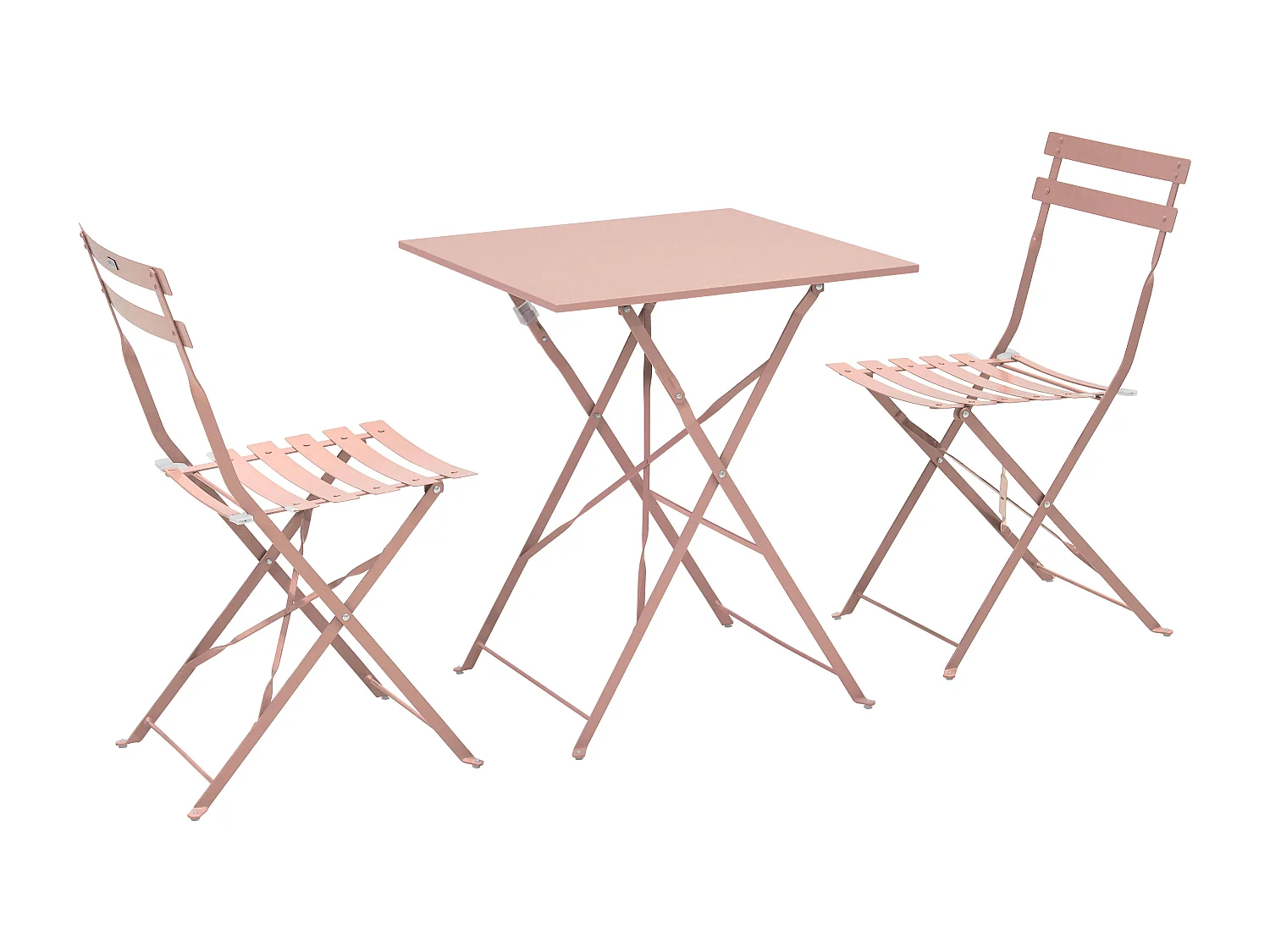 Table de jardin et 2 chaises rose poudré