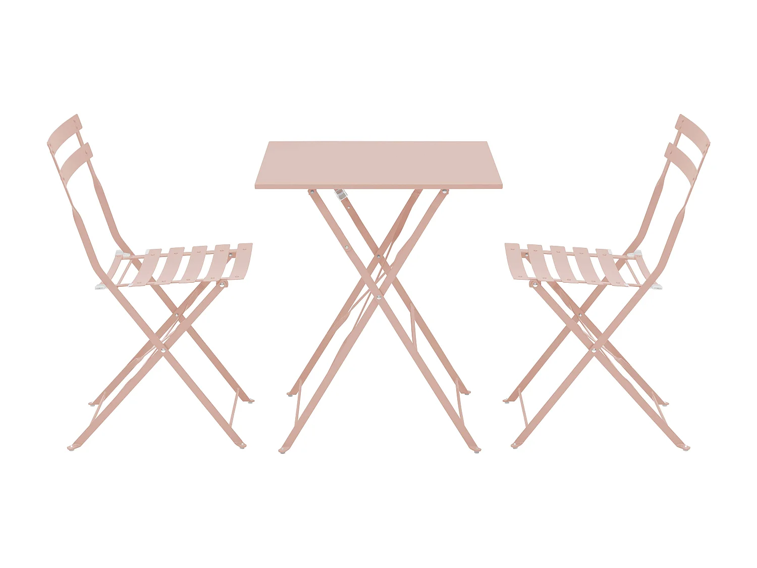 Table de jardin et 2 chaises rose poudré