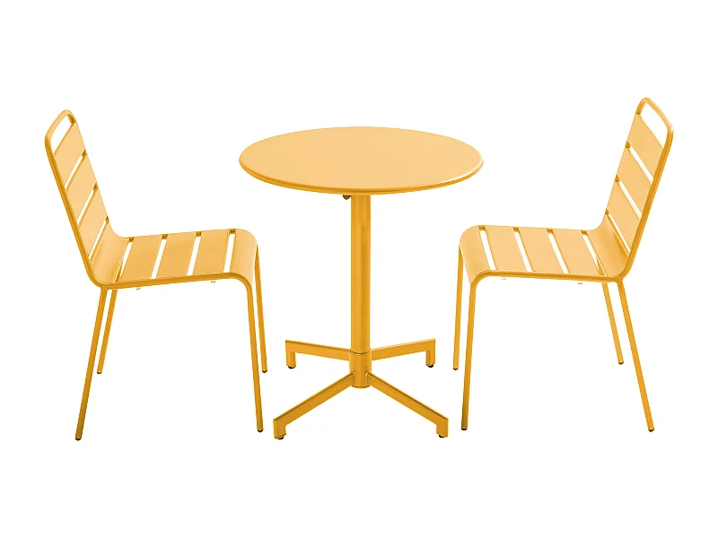 Ensemble table de jardin et 2 chaises en métal jaune - Palavas