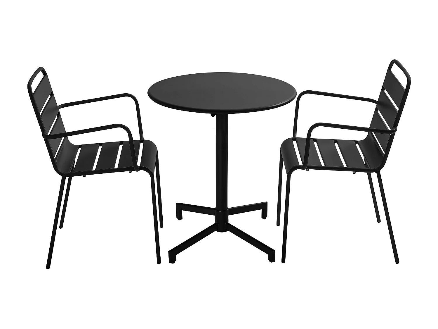 Ensemble table de jardin et 2 fauteuils en métal noir - Palavas