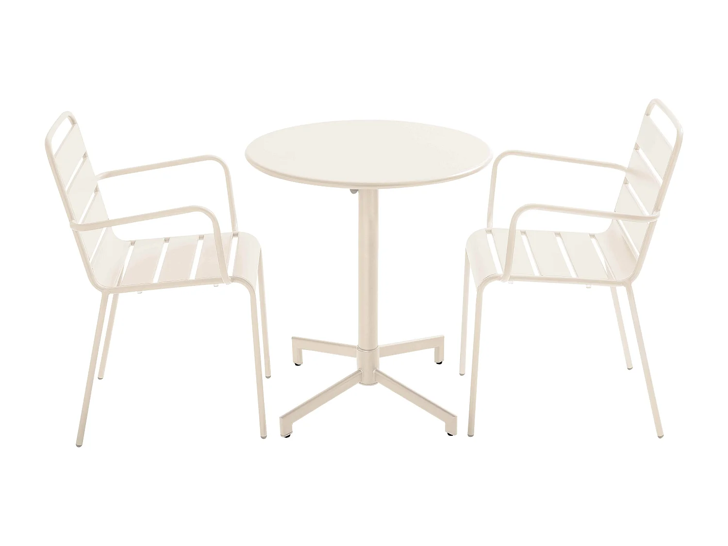 Ensemble table de jardin et 2 fauteuils en métal ivoire - Palavas