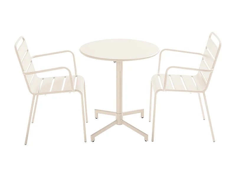 Ensemble table de jardin et 2 fauteuils en métal ivoire - Palavas
