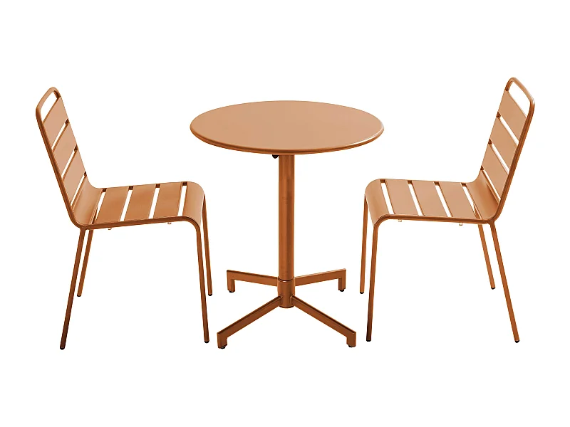 Ensemble table de jardin et 2 chaises en métal caramel - Palavas