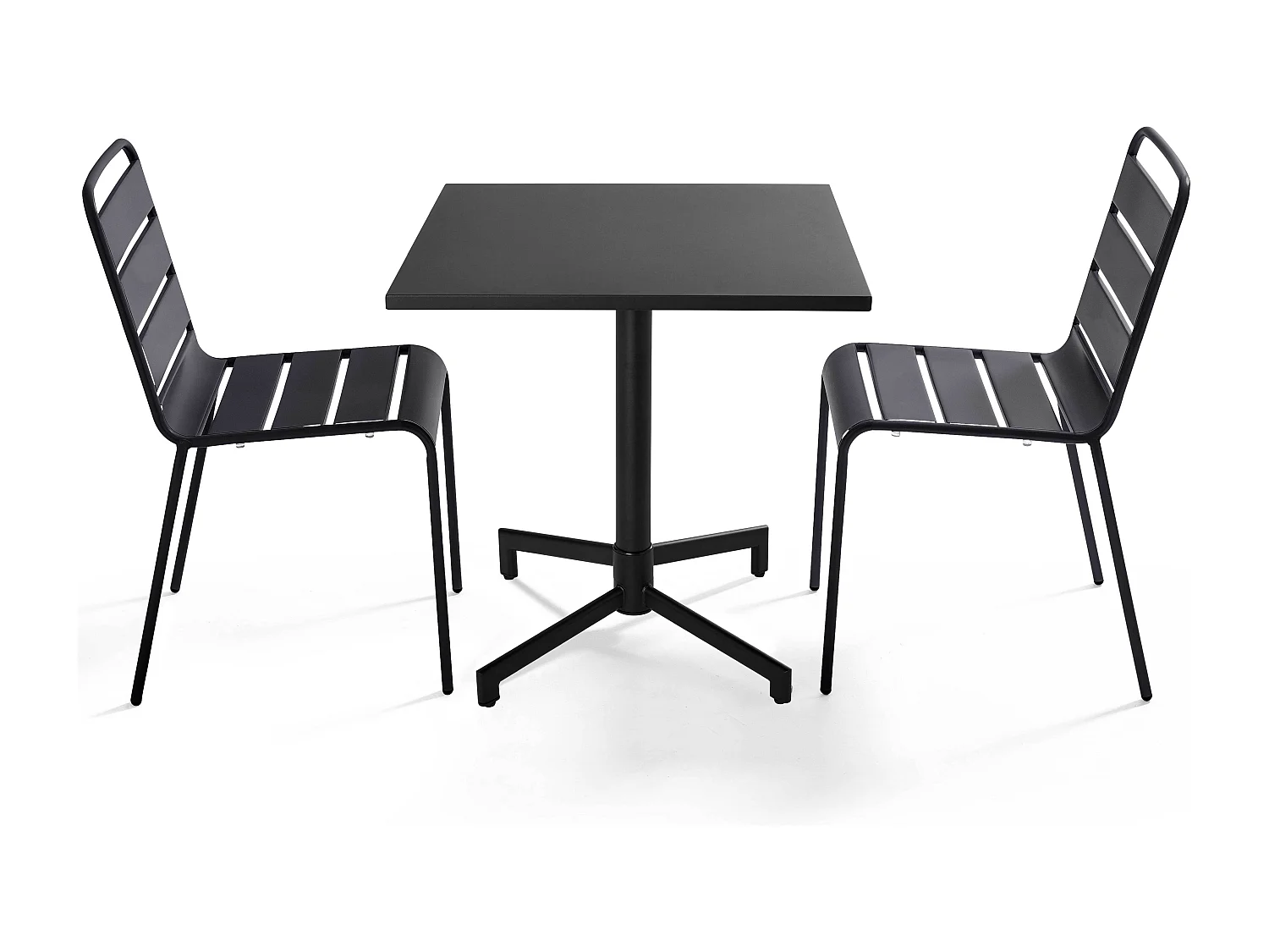 Set van 70 cm tafel en 2 metalen tuinstoelen - Antracietgrijs