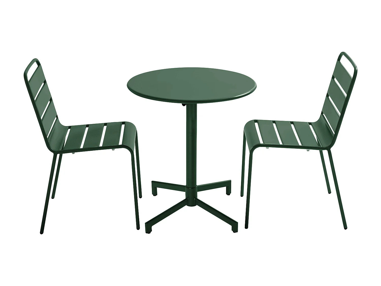 Ensemble table de jardin et 2 chaises en métal vert forêt - Palavas