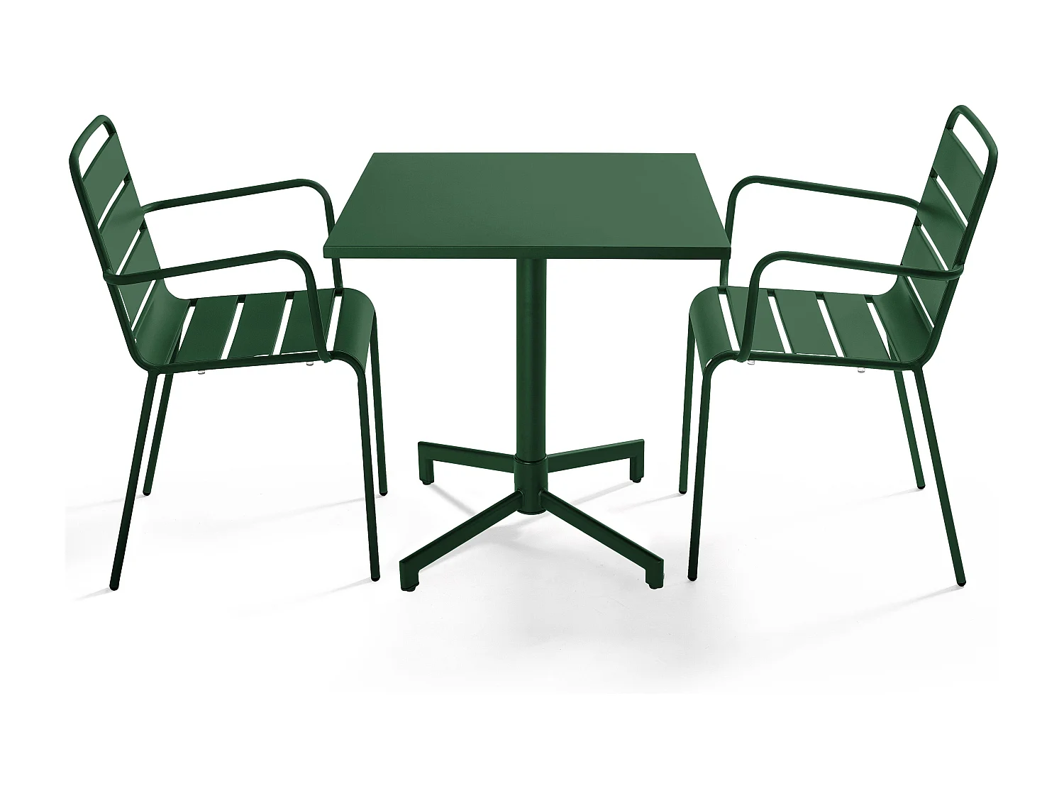 Ensemble table 70 cm et 2 fauteuils de jardin en métal vert forêt - Palavas