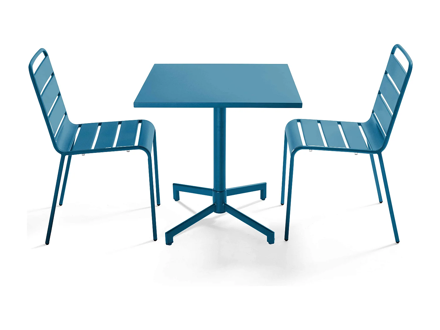 Ensemble table 70 cm et 2 chaises de jardin en métal bleu pacific - Palavas