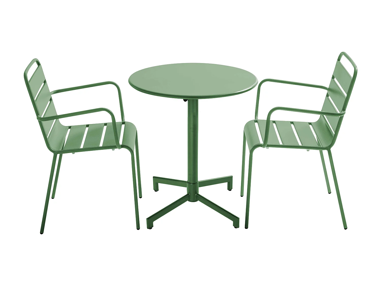 Ensemble table de jardin et 2 fauteuils en métal vert cactus - Palavas