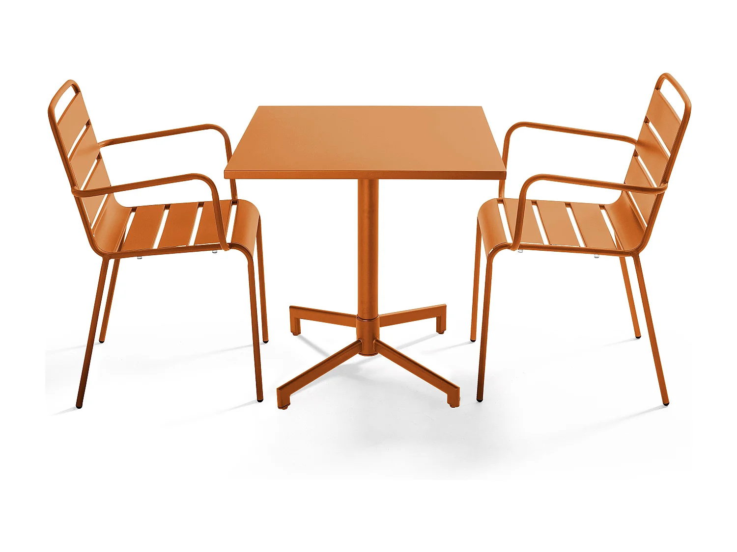Ensemble table 70 cm et 2 fauteuils de jardin en métal caramel - Palavas