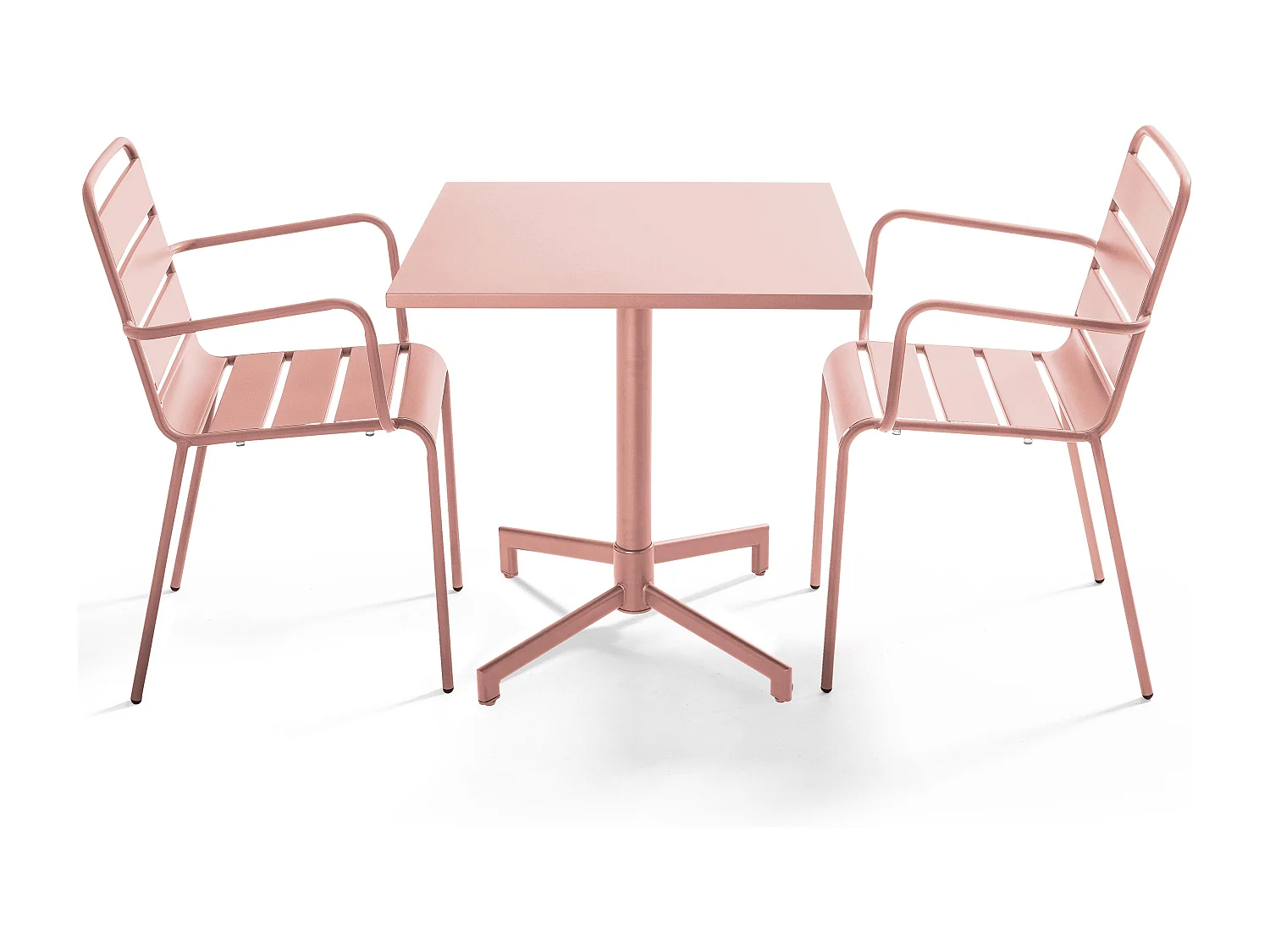 Ensemble table 70 cm et 2 fauteuils de jardin en métal rose poudré - Palavas