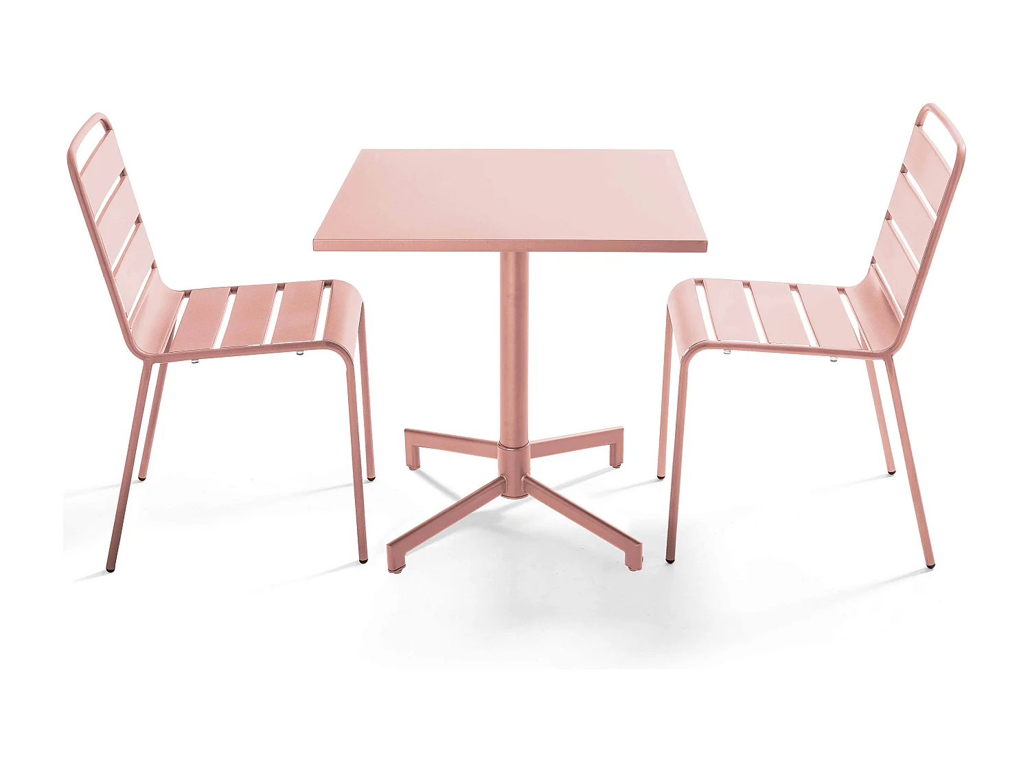 Ensemble table 70 cm et 2 chaises de jardin en métal rose poudré - Palavas