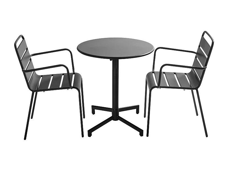 Ensemble table de jardin et 2 fauteuils en métal gris anthracite - Palavas