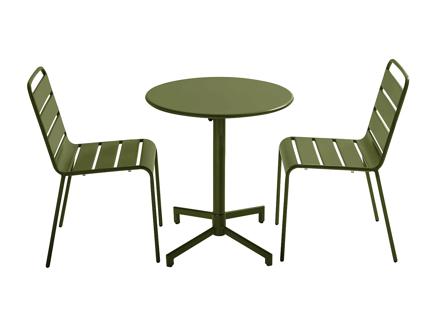 Ensemble table de jardin et 2 chaises en métal vert kaki - Palavas