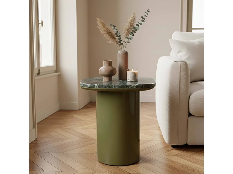 Vierkante bijzettafel in olijfgroen marmer, 42 x 42 cm