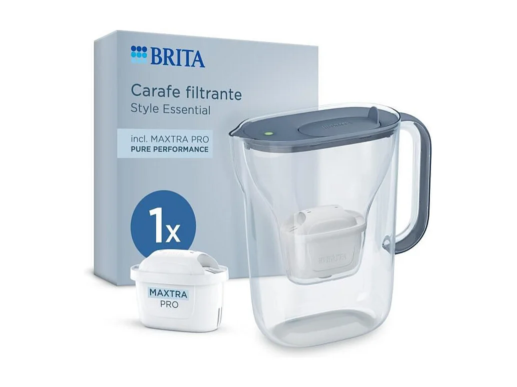 Carafe filtrante BRITA - Style Essential Bleu minéral - Capacité 2,4L dont 1,4L d'eau filtrée - 1 filtre Maxtra Pro Pure perf