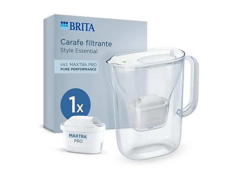 Carafe filtrante BRITA - Style Essential Blanche - Capacité 2,4L dont 1,4L d'eau filtrée - 1 filtre Maxtra Pro Pure performanc