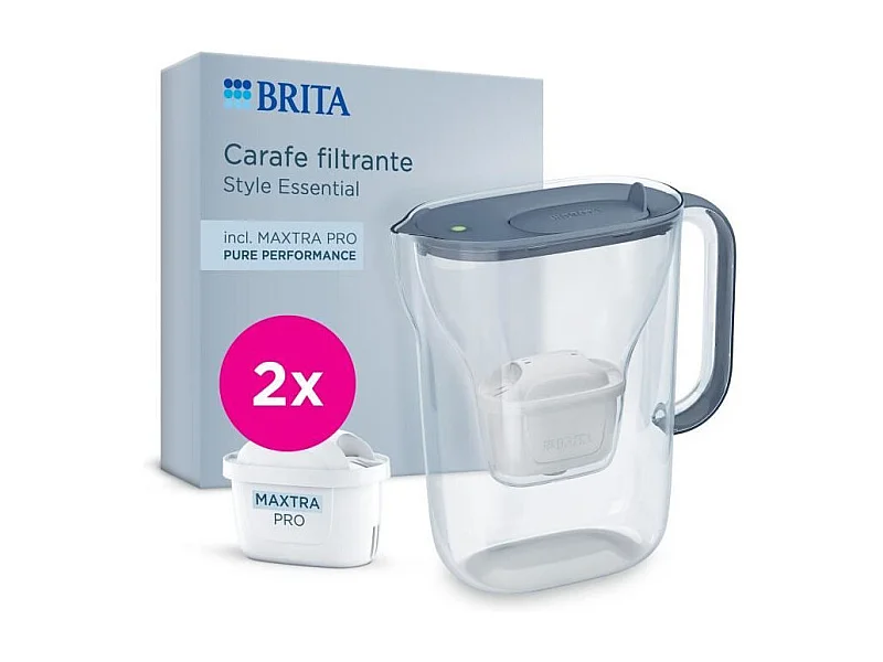 Carafe filtrante BRITA - Style Essential Bleu minéral - Capacité 2,4L dont 1,4L d'eau filtrée - 2 filtres Maxtra Pro Pure