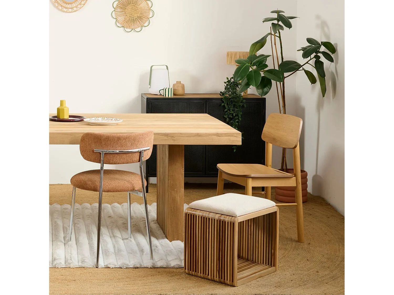 Tabouret 1 place matelassé en teck recyclé - MILAN