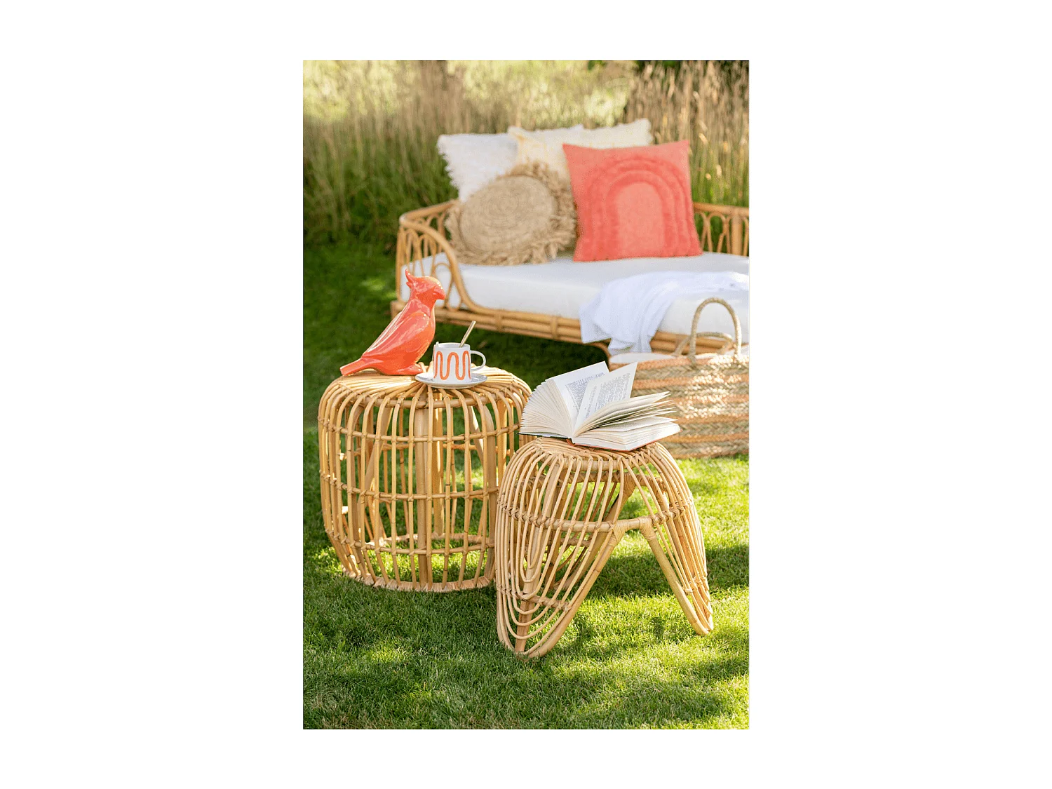 Tabouret rond en rotin naturel (lot de 2) - LEON