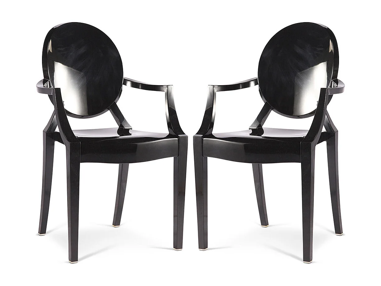 Lot de 2 chaises de salle à manger transparentes - Design avec accoudoirs - Louis XIV Noir