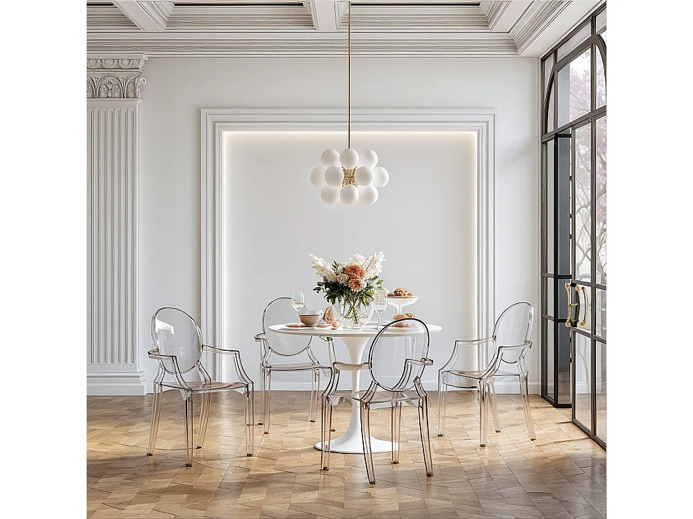 Lot de 2 chaises de salle à manger transparentes - Design avec accoudoirs - Louis XIV Noir