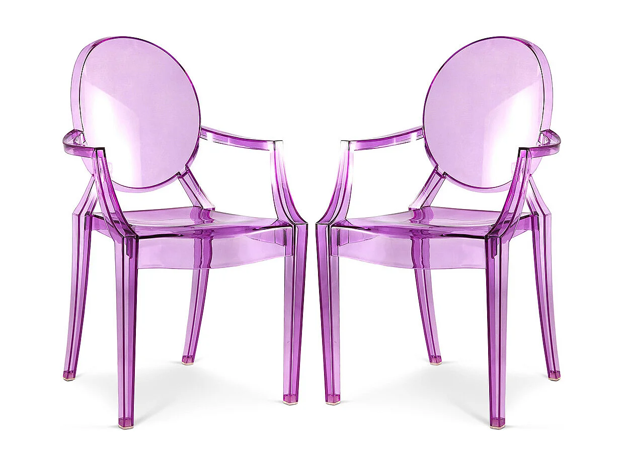 Set aus 2 transparenten Esszimmerstühlen - Armlehnen-Design - Louis XIV