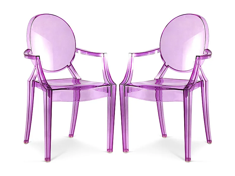 Set aus 2 transparenten Esszimmerstühlen - Armlehnen-Design - Louis XIV